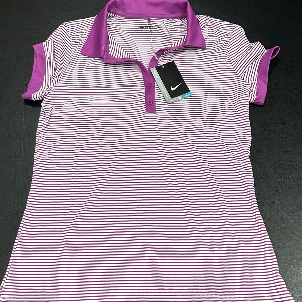 Nike Women's Purple & White Striped Golf Polo Button-Down
